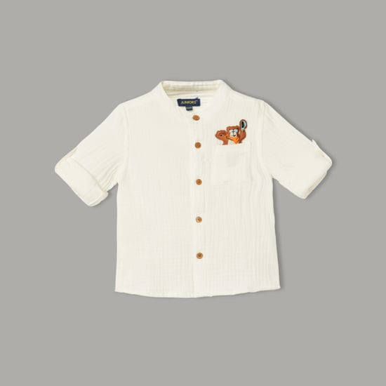 JUNIORS Textured Shirt with Bear Applique