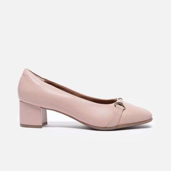 ALLEN SOLLY Horsebit-Accented Block Heel Pumps
