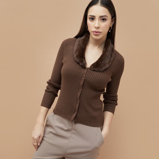 Knitted Cardigan Womens Fur Collar Cardigan Buy Black Sweaters