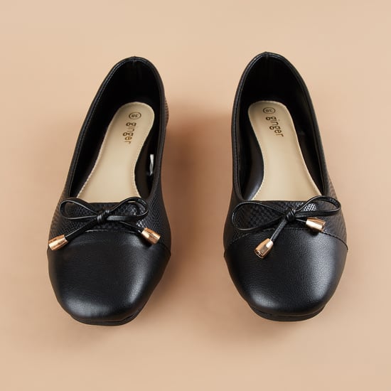 GINGER Textured Bow Accent Ballerinas Black