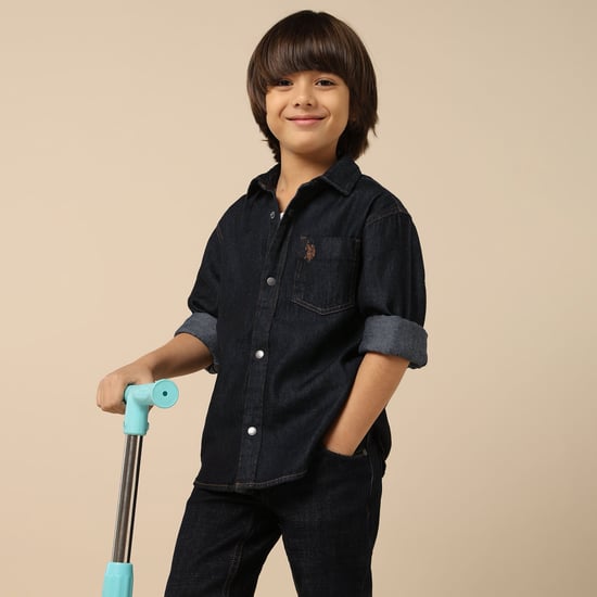 US POLO ASSN KIDS Boys Solid Shirt Blue