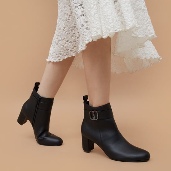 GINGER Block-Heel Ankle Boots Black