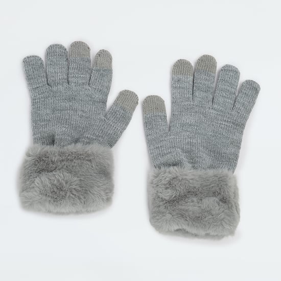 Women Knitted Gloves with Fur