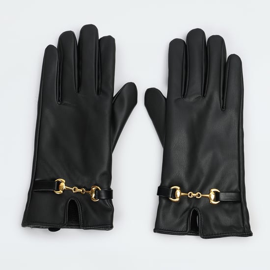 Women Solid Gloves with Horsebit