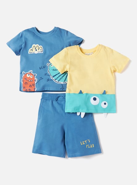 Juniors 3-Piece Monster Print T-shirts and Shorts Set