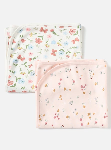 Juniors 2-Piece All-Over Floral Print Receiving Blanket Set - 70x70 cm