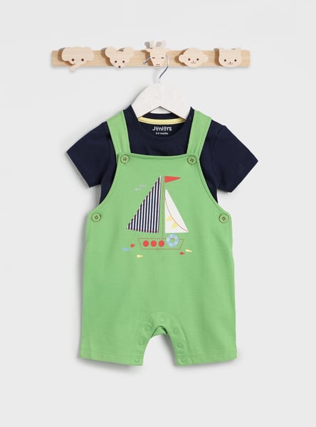 Juniors Printed Dungaree and T-shirt Set