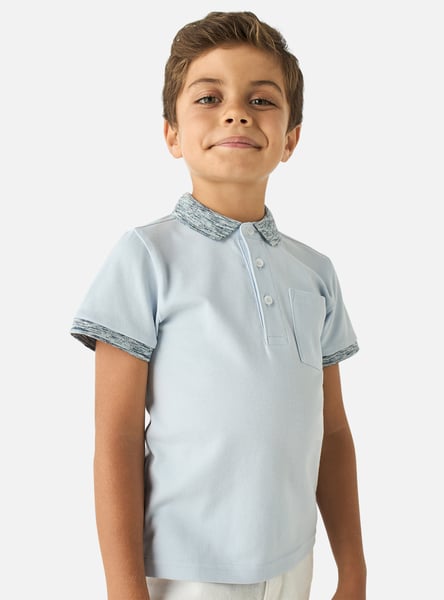 Juniors Solid Polo T-shirt with Short Sleeves and Button Closure