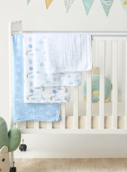 Giggles 4-Piece Printed Swaddle Blanket Set - 120x120 cm