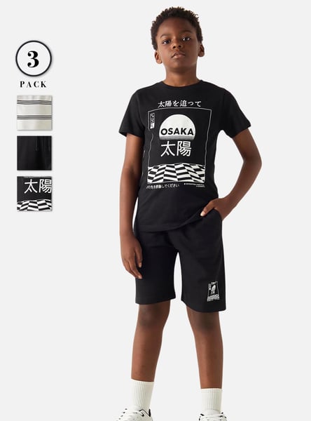 Juniors 3-Piece Printed T-shirt and Shorts Set