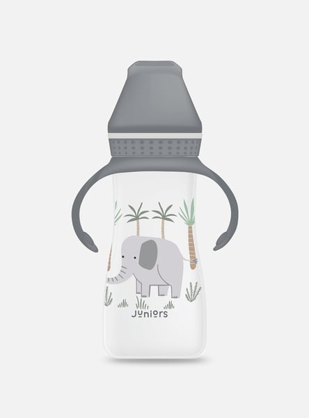 Juniors Elephant Print Feeding Bottle with Handle - 250 ml