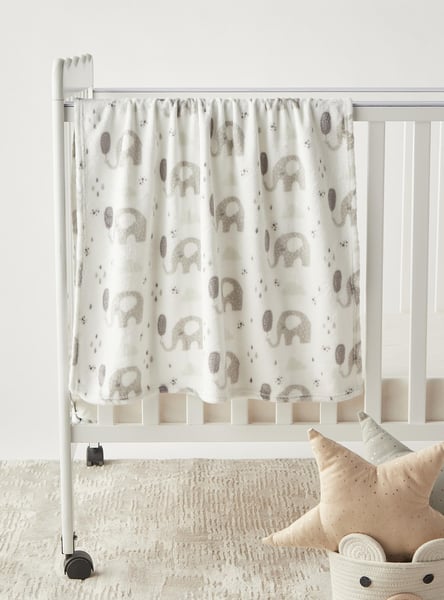 Juniors Elephant Print Coral Fleece Raschel Blanket -  76x102 cm
