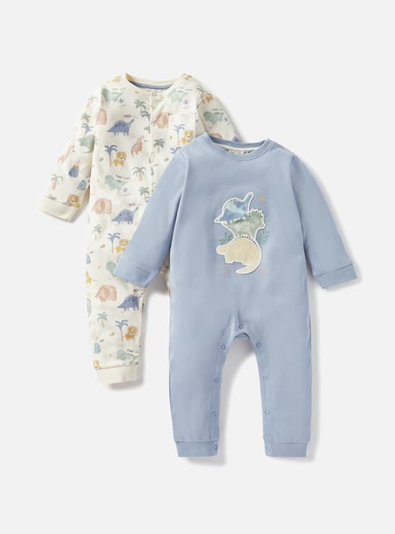 Juniors Printed Romper with Long Sleeves and Button Closure - Set of 2