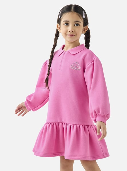 Kappa Logo Detail Polo Dress with Long Sleeves and Flounce Hem