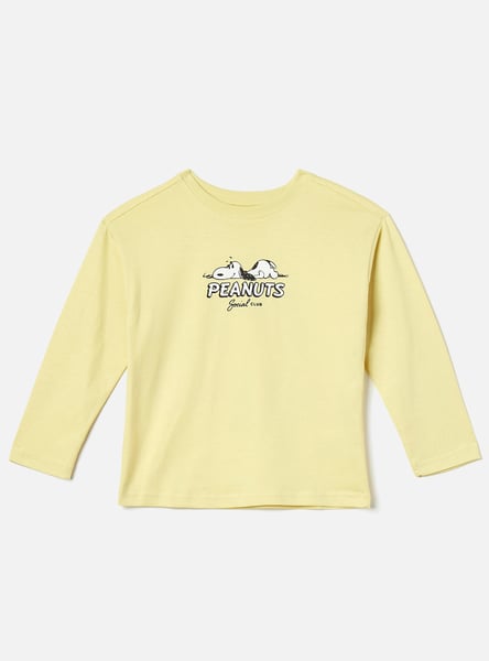 Peanut Print T-shirt with Crew Neck and Long Sleeves