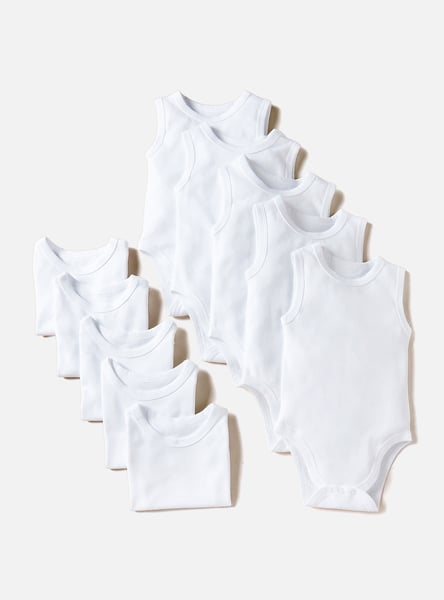 Juniors Solid Bodysuit with Round Neck and Snap Button Closure - Set of 10
