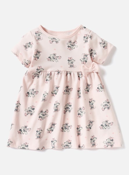 All-Over Minnie Mouse Print A-line Dress with Short Sleeves