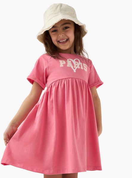 Juniors Typographic Print Dress with Raglan Sleeves