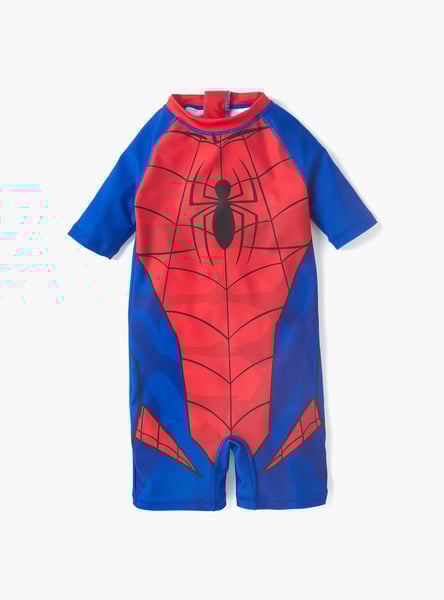 Juniors Spider-Man Print Swimsuit with Round Neck and Short Sleeves