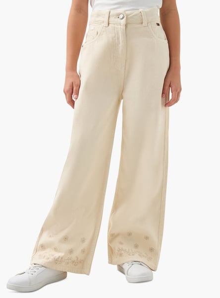 Juniors Eligo Floral Embroidered Wide Leg Jeans