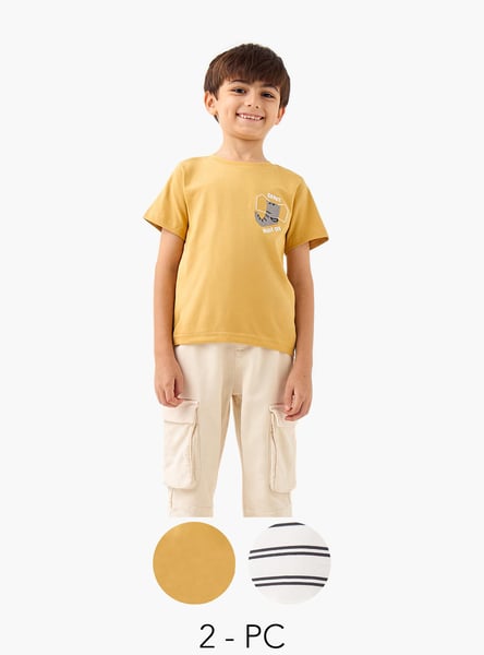 Juniors Printed T-shirt with Short Sleeves and Crew Neck - Set of 2