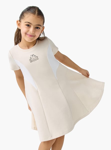 Kappa Logo Print Panelled A-line Dress with Short Sleeves