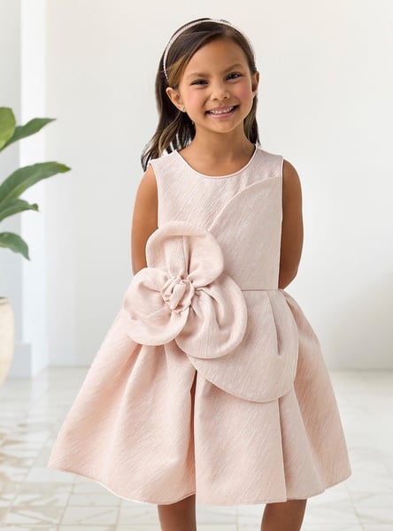 Juniors Textured Pleated A-line Dress with Floral Detail and Zip Closure