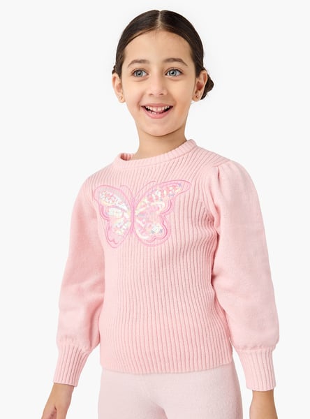 Juniors Butterfly Embellished Pullover