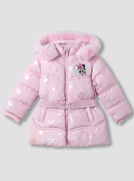 Minnie Mouse Print Puffer Jacket with Hood