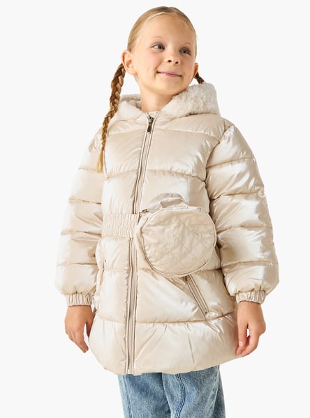 Juniors Padded Jacket with Hood and Waist Bag