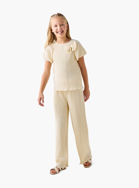 Juniors Textured Top and Pants Set with Elasticated Waist