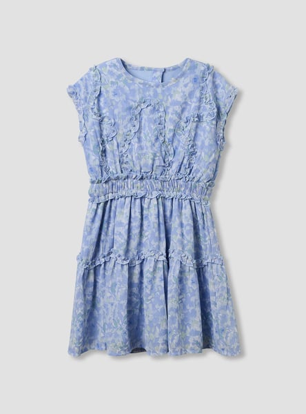 Juniors Floral Print Dress with Ruffles