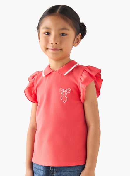 Juniors Ruffle Sleeves Collared Top