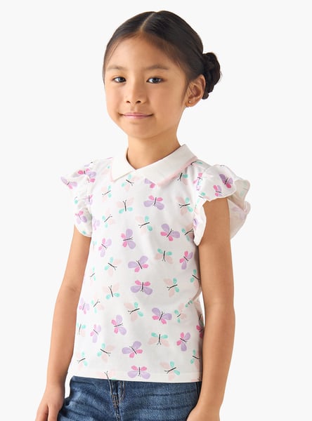 Juniors Printed Collared Top
