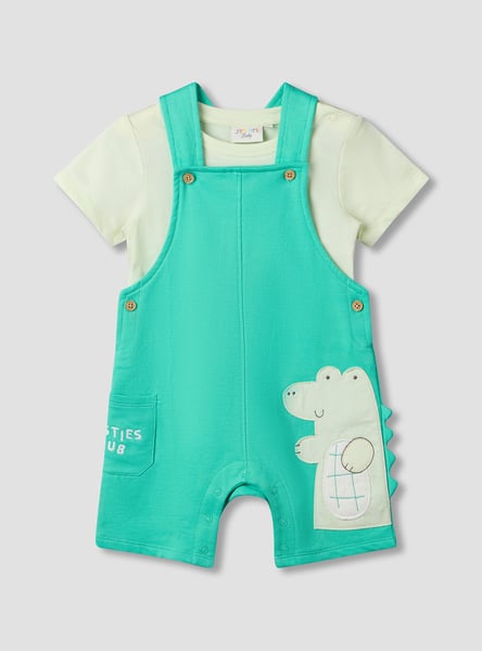 Juniors Alligator Applique T-shirt and Dungaree Set