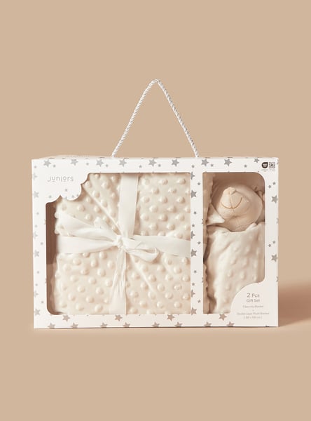 Juniors Textured Blanket with Bear Soft Toy Gift Set
