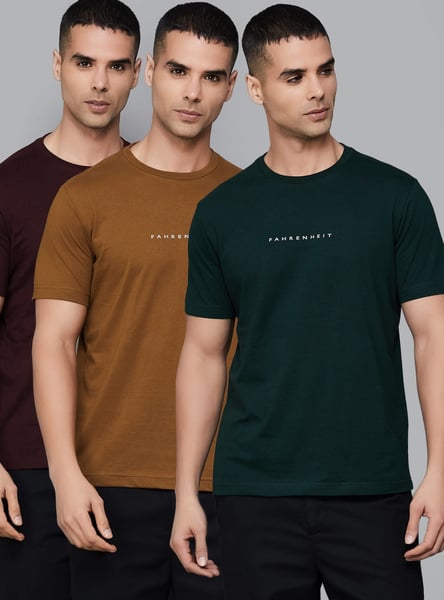 FAHRENHEIT Brand Print Slim Fit T-shirt - Pack of 3