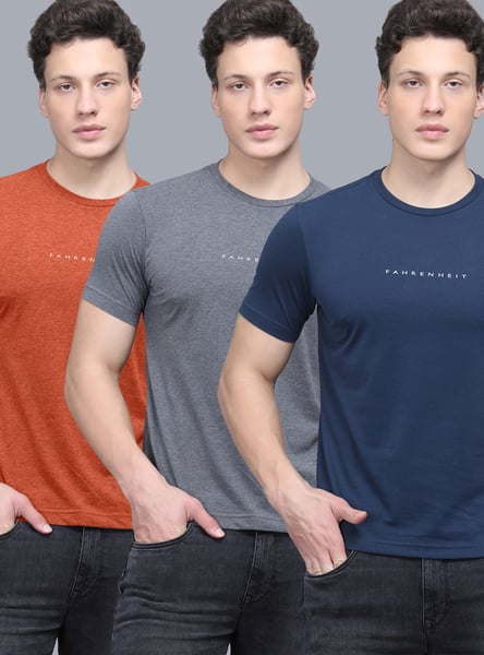 FAHRENHEIT Brand Print Slim Fit T-shirt - Pack of 3
