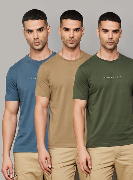 FAHRENHEIT Brand Print Slim Fit T-shirt - Pack of 3