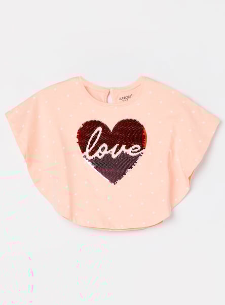 JUNIORS Sequin Embellished Batwing Sleeves Top