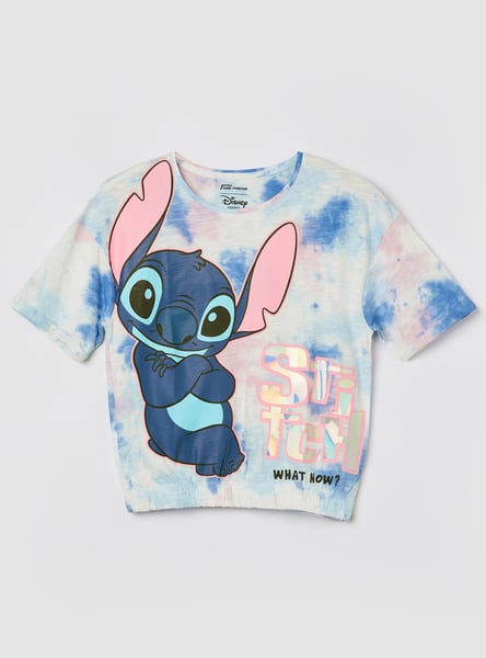 FAME FOREVER Disney Stitch Print Tie-Dyed T-shirt