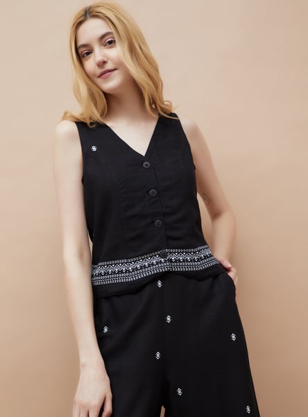 FAME FOREVER Motif Print Waistcoat Top
