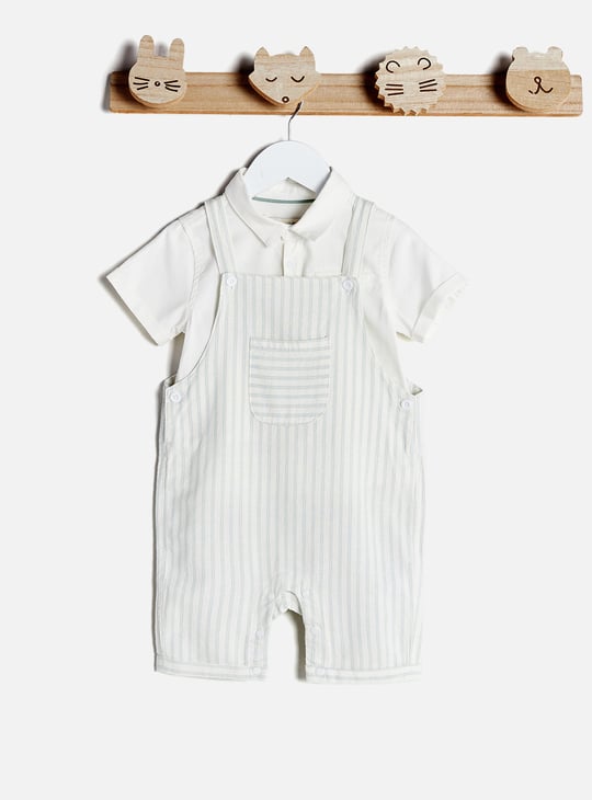 Juniors Solid Shirt and Striped Romper Set