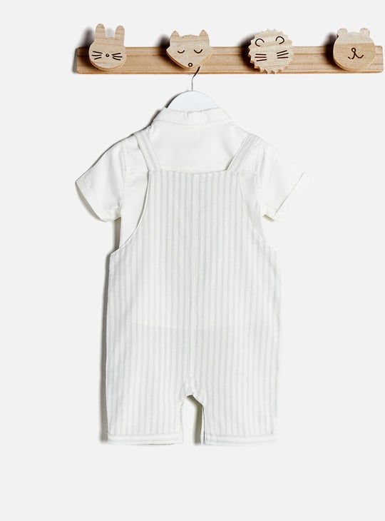Juniors Solid Shirt and Striped Romper Set