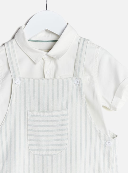 Juniors Solid Shirt and Striped Romper Set