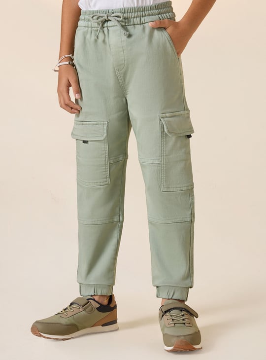 Juniors Solid Cargo Pants with Drawstring Closure