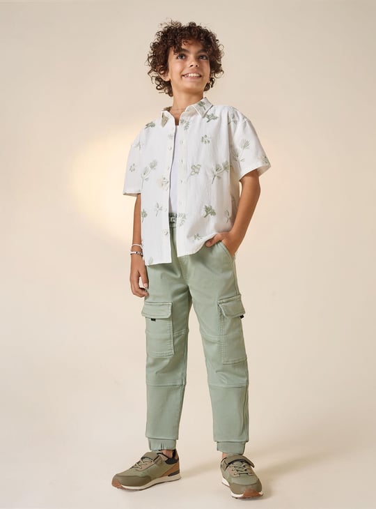 Juniors Solid Cargo Pants with Drawstring Closure