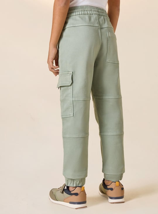 Juniors Solid Cargo Pants with Drawstring Closure