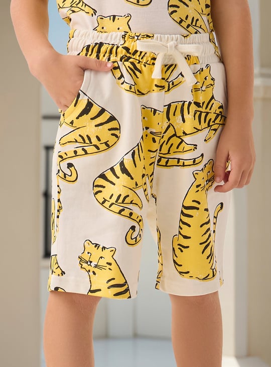 Juniors All-Over Tiger Print Shorts with Drawstring Closure and Pockets