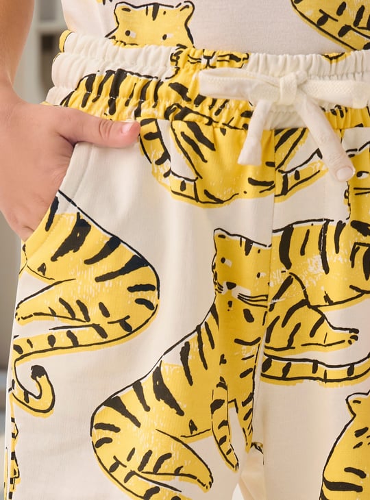 Juniors All-Over Tiger Print Shorts with Drawstring Closure and Pockets